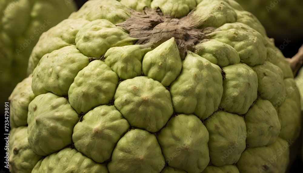 A close-up view of a group of ripe, vivid Cherimoya with a deep, textured detail.