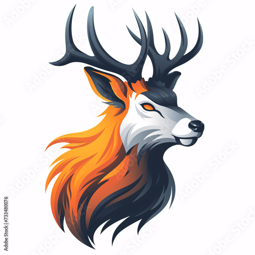 Vibrant illustration of a deer with majestic, dark antlers and a fiery, orange mane © TrySmartArt