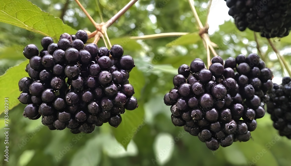 A close-up view of a group of ripe, vivid Elderberry with a deep, textured detail.