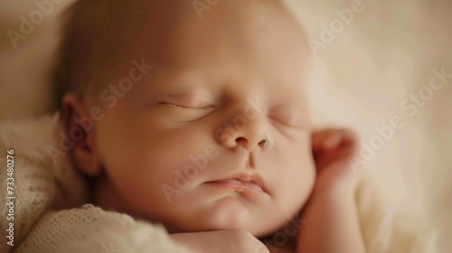 Precious Sleeping Newborn Baby Close-Up with Tiny Fingers.