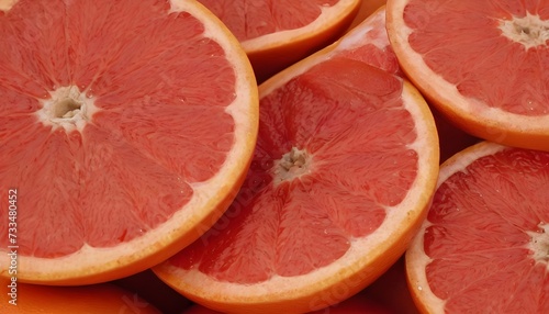 A close-up of several ripe  vibrant grapefruits showing off their rich  textured details