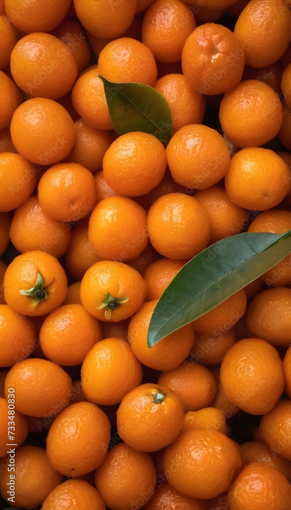 A close-up view of a group of ripe, vivid Kumquat with a deep, textured detail.