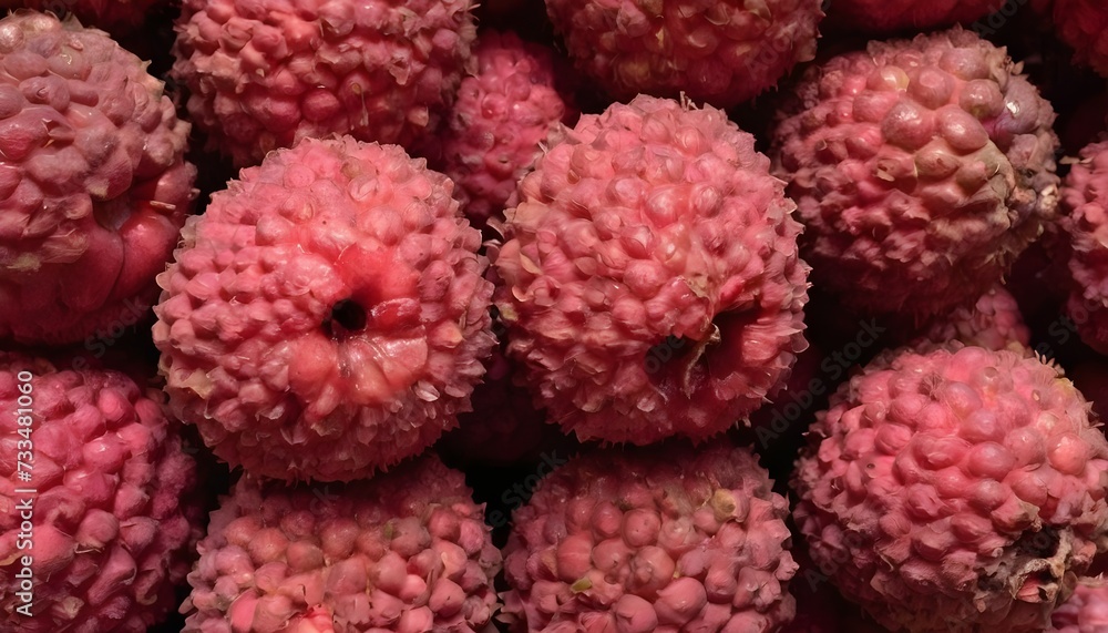 A close-up view of a group of ripe, vivid Lychee with a deep, textured detail. A close-up view of a group of ripe, vivid Lychee with a deep, textured detail.