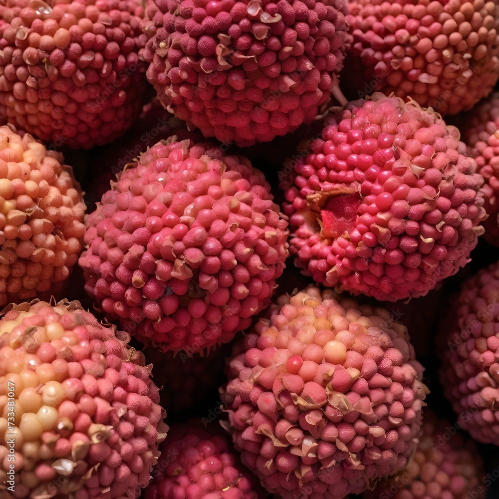A close-up view of a group of ripe, vivid Lychee with a deep, textured detail. A close-up view of a group of ripe, vivid Lychee with a deep, textured detail.