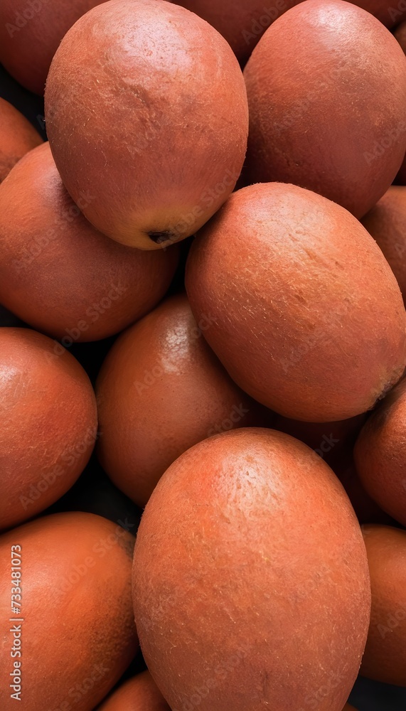 A close-up view of a group of ripe, vivid Mamey with a deep, textured detail. A close-up view of a group of ripe, vivid Mamey with a deep, textured detail.