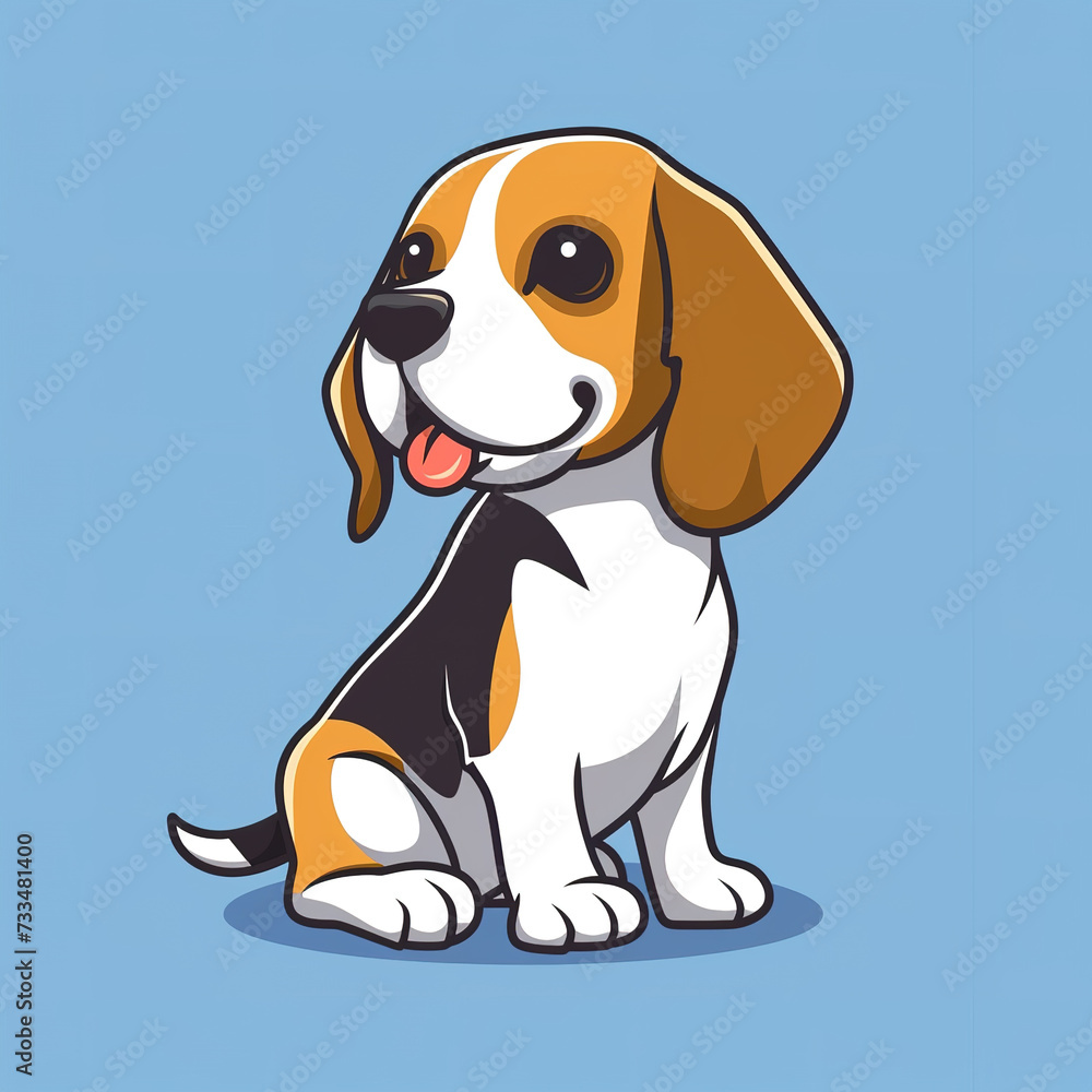 Flat logo of cute beagle dog in vector art cartoon style for kid Flat logo of cute beagle dog in vector art cartoon style for kid