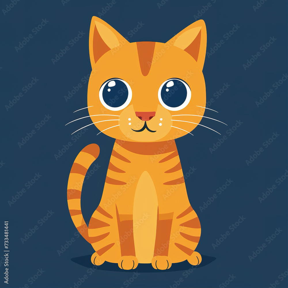 flat logo of cute orange tabby cat in cartoon style