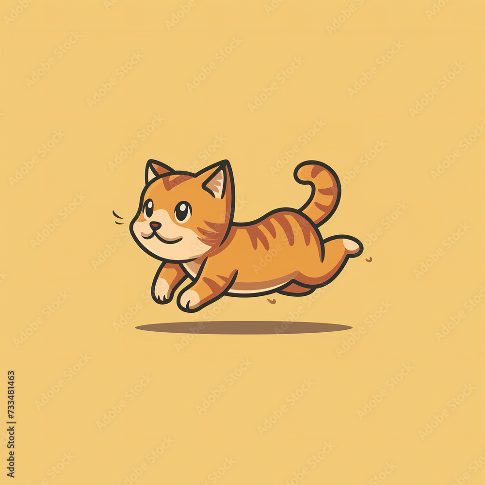 Obraz premium flat logo of cute running orange tabby cat in cartoon style