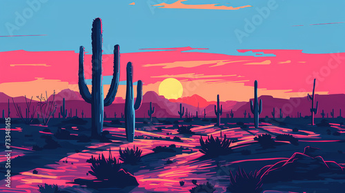 Saguaro national park, arizona in minimal colorful flat vector art style illustration.