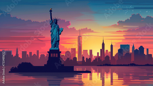 Statue of liberty in minimal colorful flat vector art style illustration.