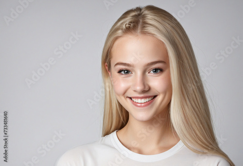 blond beautiful girl posing happily - copy space for your design © Random_Mentalist