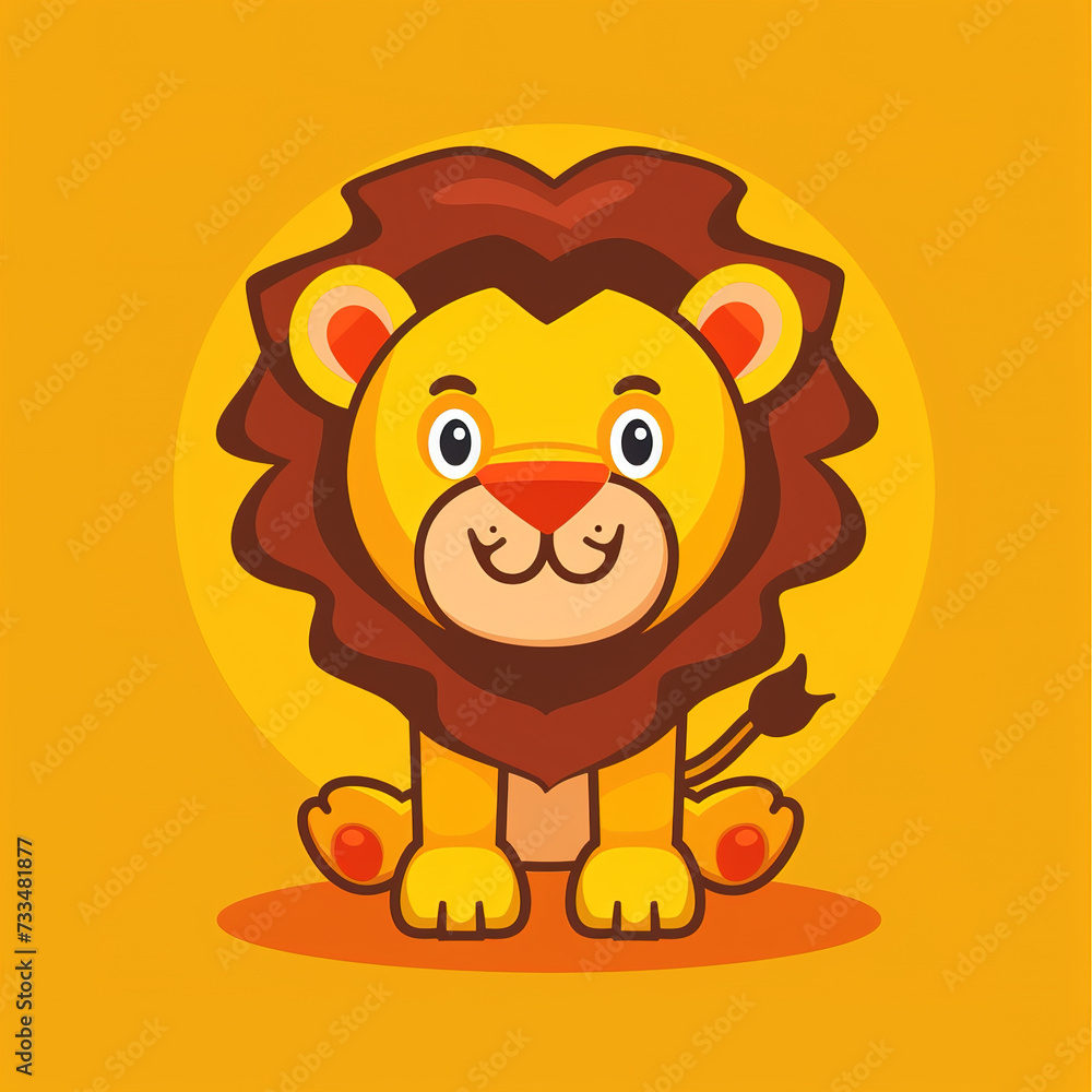 Flat logo of cute lion in cartoon vextor art style Flat logo of cute lion in cartoon vextor art style