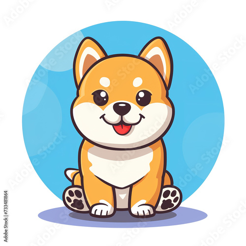 Flat logo of cute shiba inu dog in vector art cartoon style
