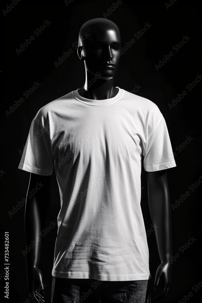 white men's tshirt print on demand mockup on black mannequin isolated on black background - Generative ai white men's tshirt print on demand mockup on black mannequin isolated on black background - Generative ai