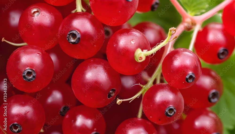 A close-up view of a group of ripe, vivid Redcurrant with a deep, textured detail. 