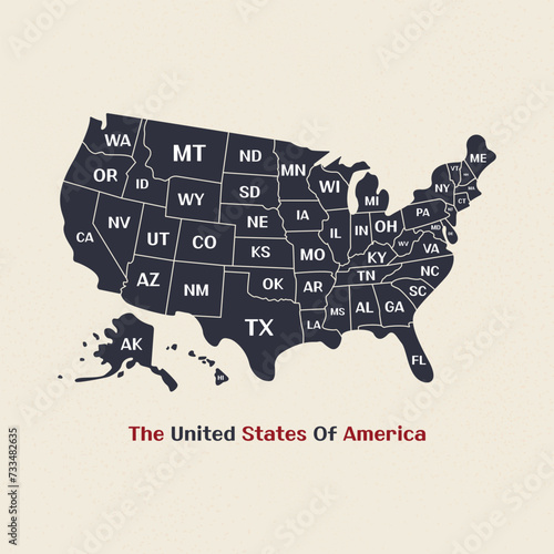 United States Of America With Abbreviated State Names. USA Map Vector Design.