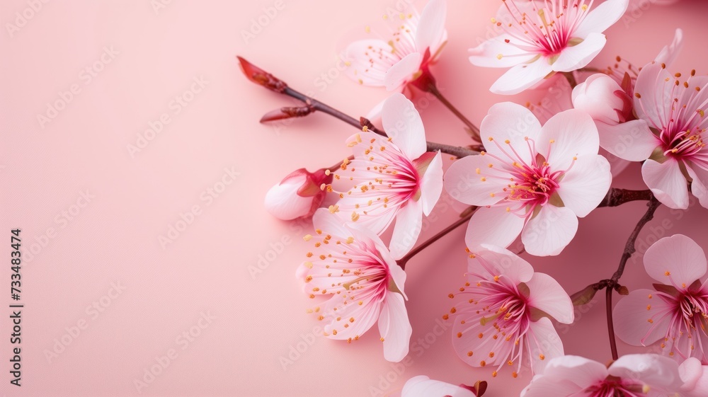 Soft pink cherry blossoms against a pastel background