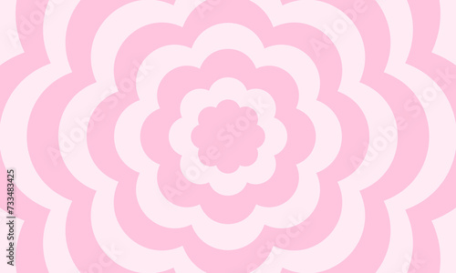 Concentric flowers background. Trendy girly y2k pattern in pastel pink colors. Groovy psychedelic wallpaper. Aesthetic design with hypnotic effect. Vector flat illustration. photo