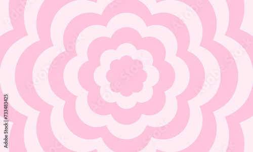 Concentric flowers background. Trendy girly y2k pattern in pastel pink colors. Groovy psychedelic wallpaper. Aesthetic design with hypnotic effect. Vector flat illustration.