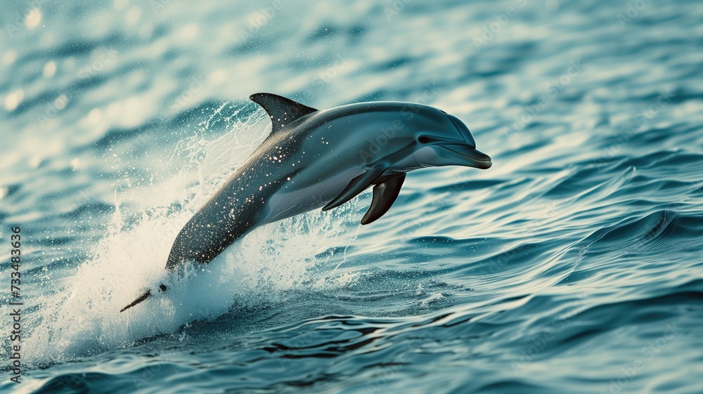 Naklejka premium Dolphin leaping out of water with splashes