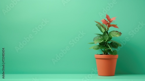 Potted plant on green background