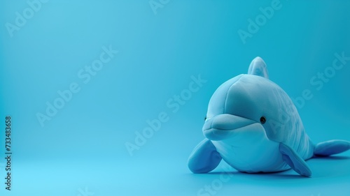 Plush dolphin toy on a blue background