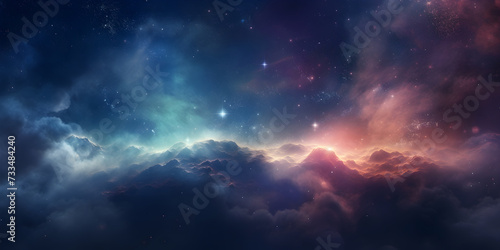 Giant expanse of deep space our beautiful cosmos - blue pink turquoise cosmic clouds, stars, gas, ideal for a science theme photo