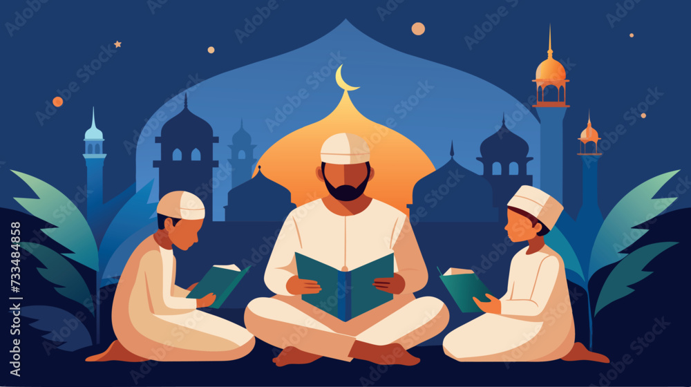 Peaceful Muslim family reading the Quran together Peaceful Muslim family reading the Quran together