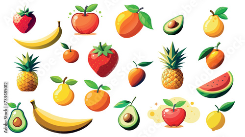 Assorted tropical and temperate fruits illustration set