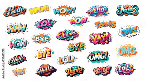 Colorful comic style expressions collection for design elements