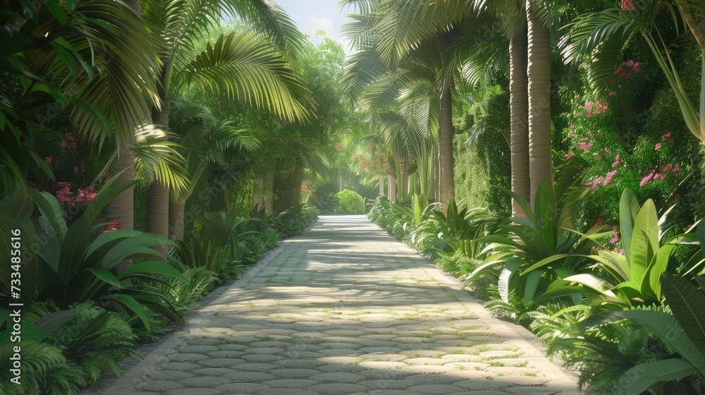 Alley in tropical garden