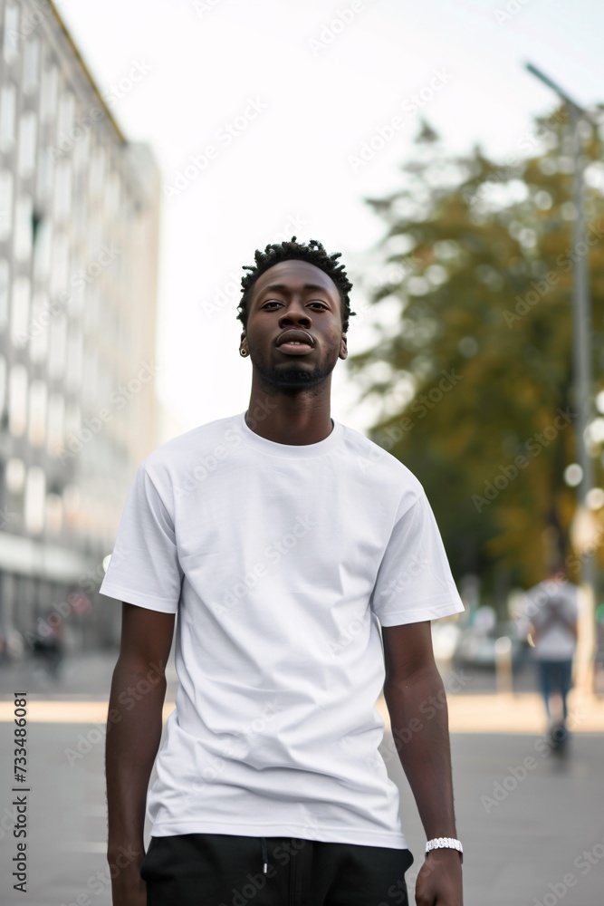 white men's tshirt print on demand mockup on man blurred background - generative ai white men's tshirt print on demand mockup on man blurred background - generative ai