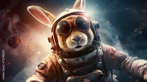 Astronaut Easter Bunny Floating In Space 