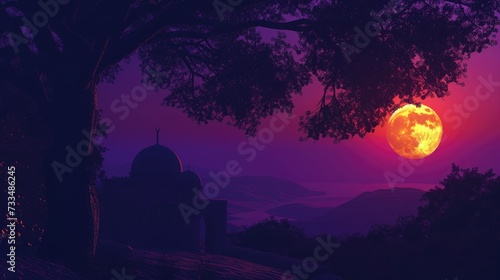 Mosque sunset sky  moon  holy night  islamic night and silhouette mosque  islamic wallpaper