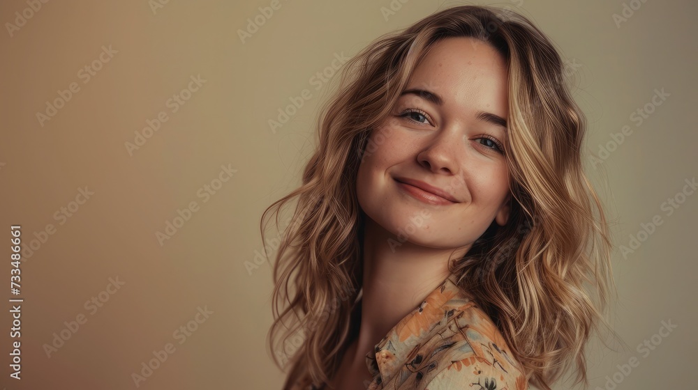 Pretty smiling joyfully female with fair hair, dressed casually, looking with satisfaction at camera, being happy. Studio shot of good-looking beautiful woman isolated against blank studio wall. Pretty smiling joyfully female with fair hair, dressed casually, looking with satisfaction at camera, being happy. Studio shot of good-looking beautiful woman isolated against blank studio wall.