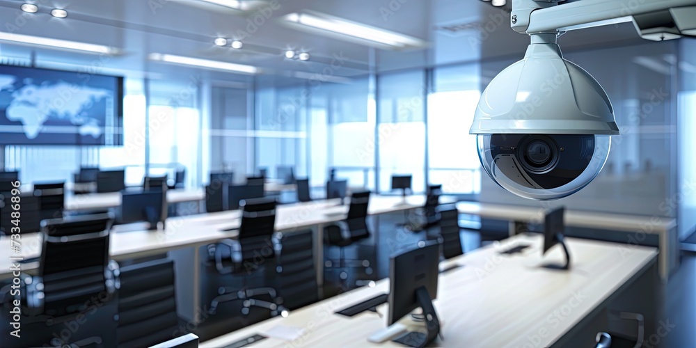 Business surveillance concept with security cameras and eyes watching ...