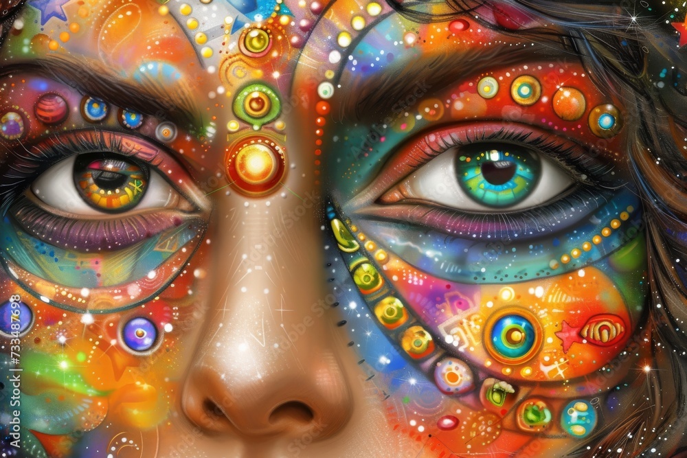 A vibrant display of human emotion captured through colorful art, highlighting the depth and complexity of a woman's face