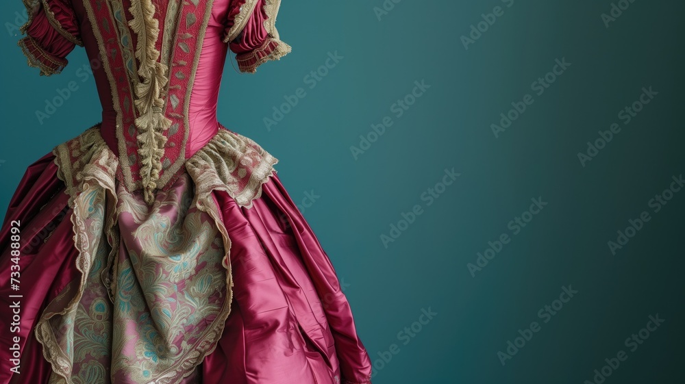 A person in a period dress with intricate details