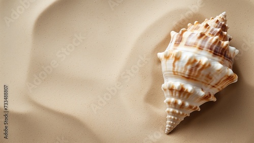 A seashell with intricate patterns on sandy background