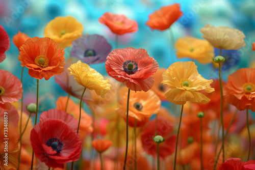Colorful floral background for spring and summer themes with beautiful poppy flower in vibrant colors. The concept of gardening, plant and nature lovers.