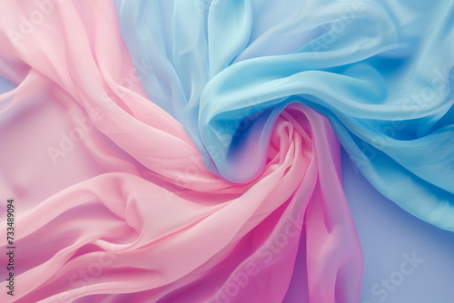 Aesthetic backdrop of pink and blue tulle. Retro fashion concept.