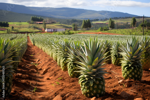vibrant pineapple farm. The farm is filled with rows of ripe  golden yellow pineapples  indicating they are ready for harvest