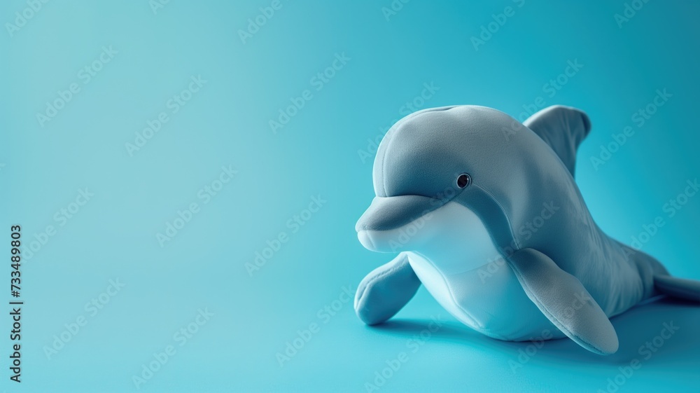 Soft plush dolphin toy on a blue background Soft plush dolphin toy on a blue background