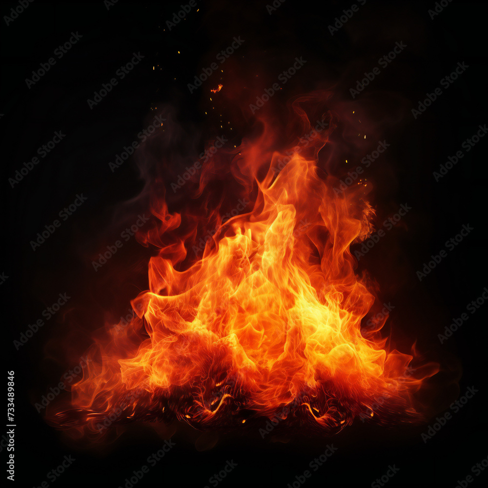 Fire embers particles over black background. Fire sparks element, dark background