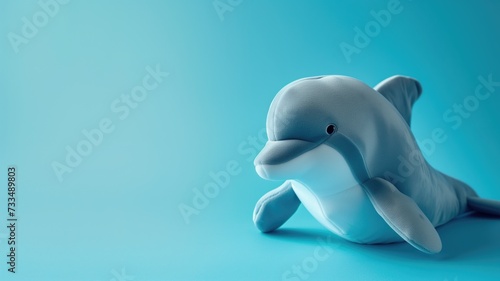 Soft plush dolphin toy on a blue background