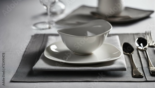 Grey square linen placemats in minimalist style, simple and neat composition