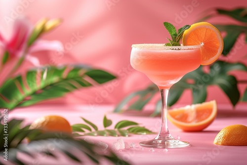 Pink grapefruit and rosemary gin cocktail served in prepared gin cocktail glass