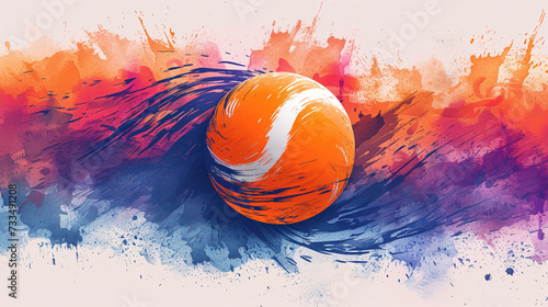 tennis ball among dynamic colorful splashes of paint.  © TrySmartArt