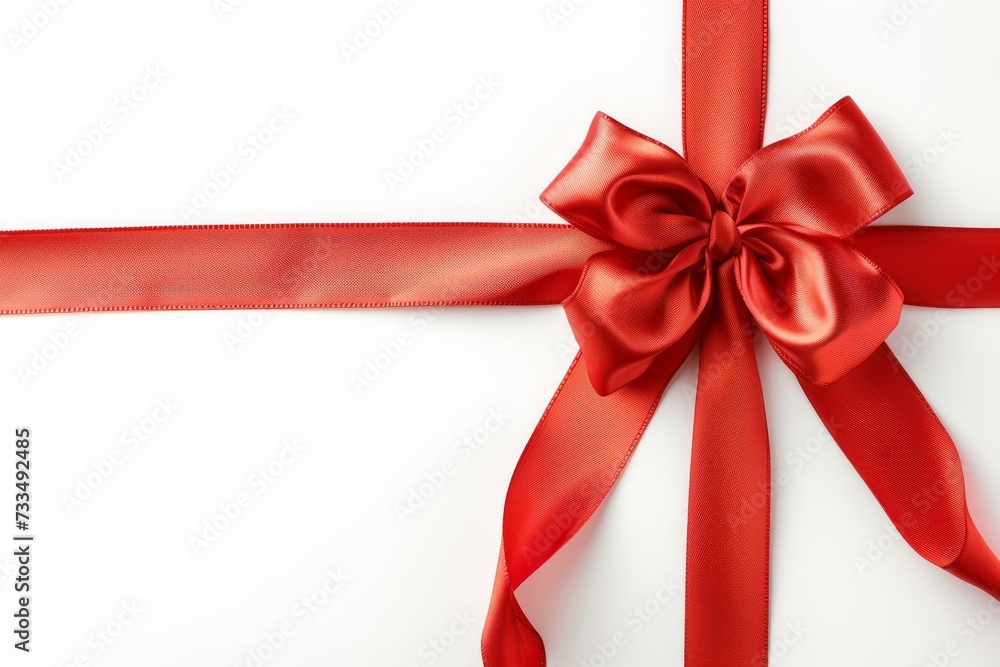 festive gift bow with red ribbon on white background, Generative AI festive gift bow with red ribbon on white background, Generative AI