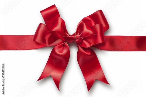 festive gift bow with red ribbon on white background, Generative AI